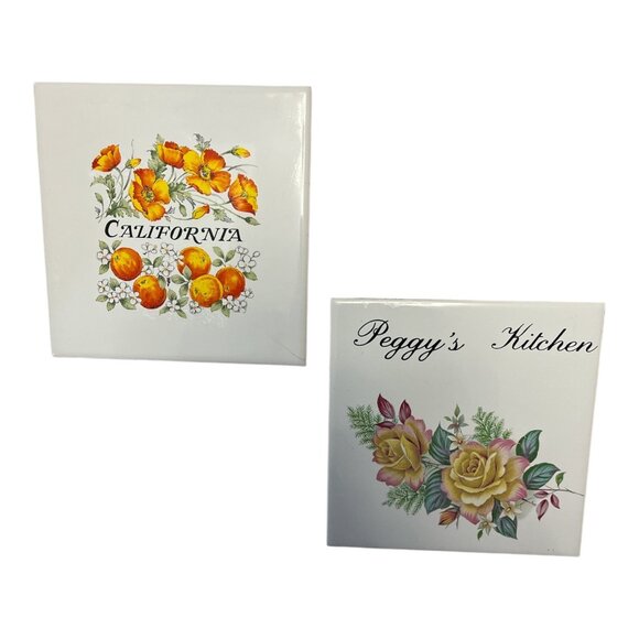 Set of 2 Vintage Decorative Ceramic Tiles – “California” & “Peggy’s Kitchen” – C - Picture 1 of 6